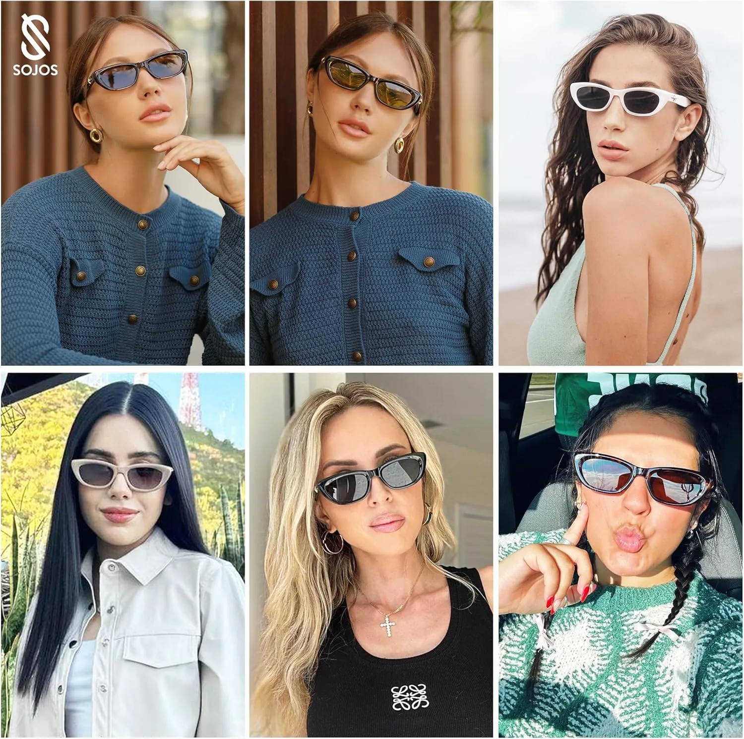 SOJOS Trendy Polarized Narrow Cat Eye Sunglasses for Women Retro Cute Womens Shades SJ2284