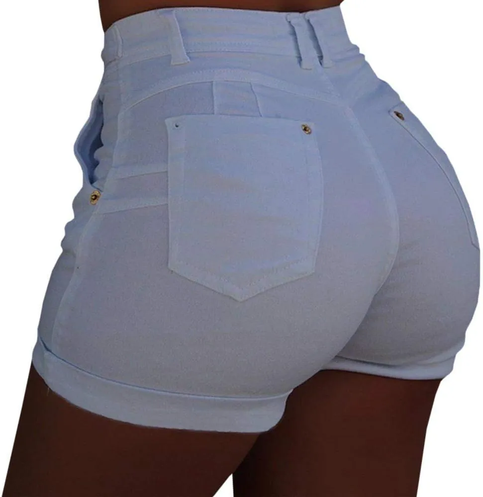 SOMTHRON Sexy Women's Denim Pants Shorts High Rise Tie Bow Waisted Tummy Control Girls Jeans Shorts