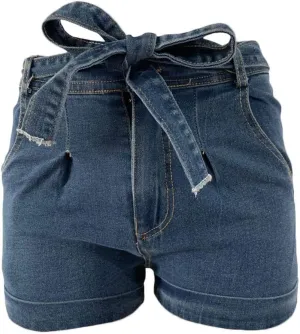 SOMTHRON Sexy Women's Denim Pants Shorts High Rise Tie Bow Waisted Tummy Control Girls Jeans Shorts