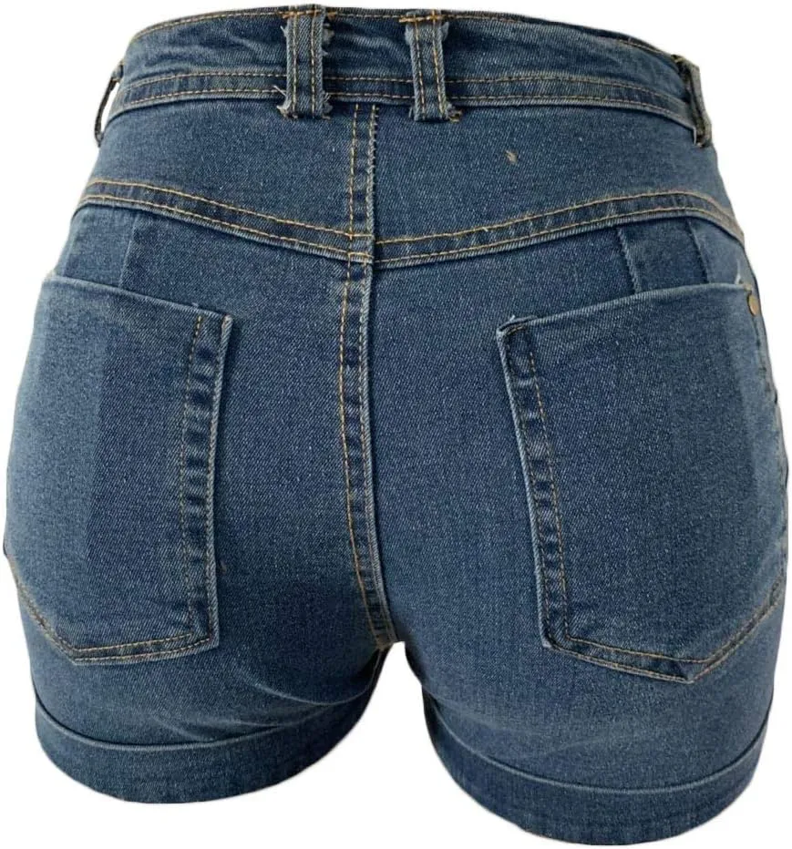 SOMTHRON Sexy Women's Denim Pants Shorts High Rise Tie Bow Waisted Tummy Control Girls Jeans Shorts