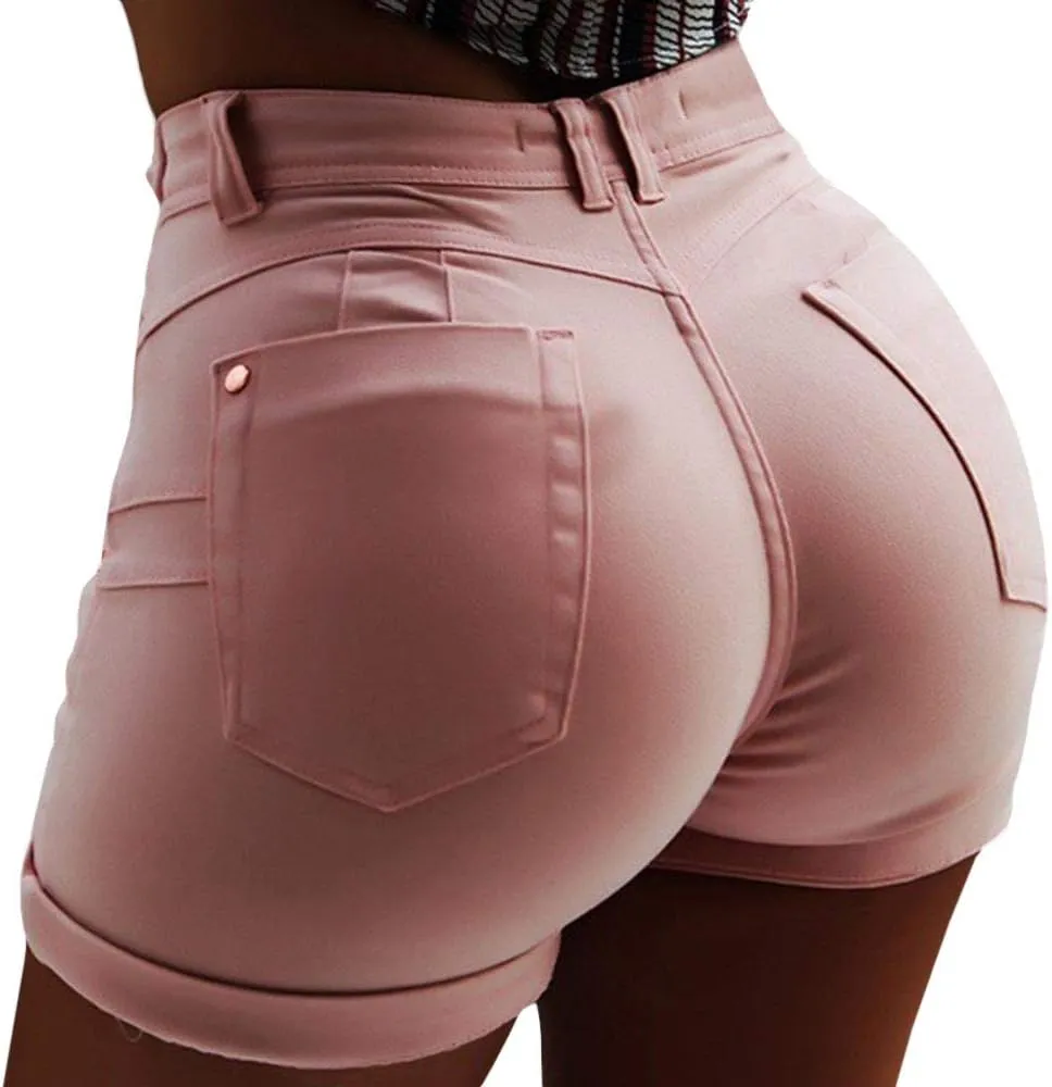 SOMTHRON Sexy Women's Denim Pants Shorts High Rise Tie Bow Waisted Tummy Control Girls Jeans Shorts