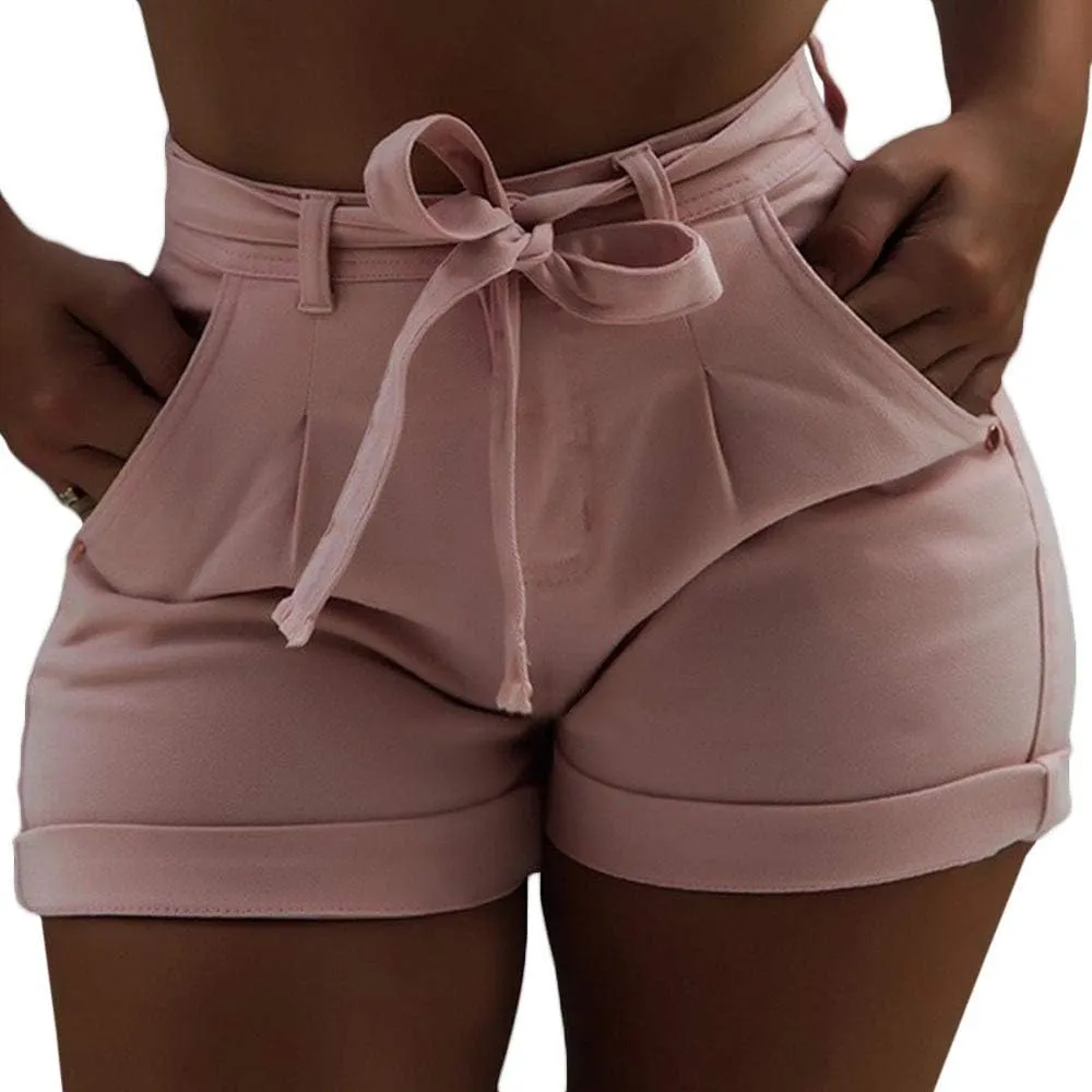 SOMTHRON Sexy Women's Denim Pants Shorts High Rise Tie Bow Waisted Tummy Control Girls Jeans Shorts