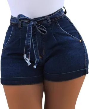 SOMTHRON Sexy Women's Denim Pants Shorts High Rise Tie Bow Waisted Tummy Control Girls Jeans Shorts
