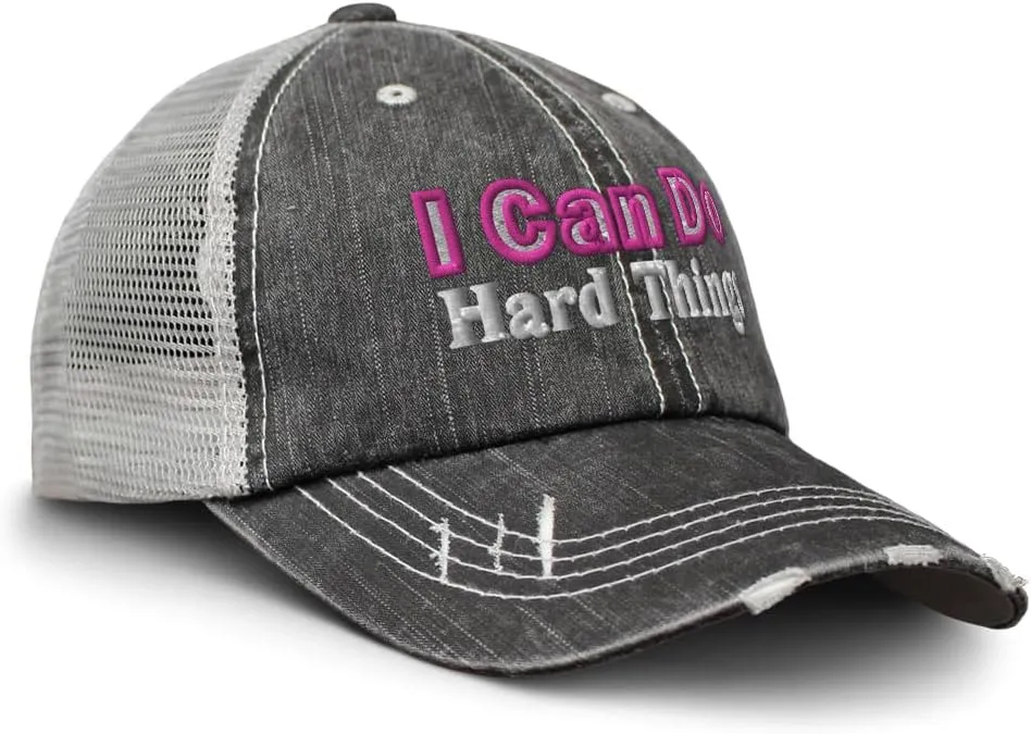 Speedy Pros Baseball Cap I Can Do Hard Things Cotton Trucker Hats for Men & Women Black Gray