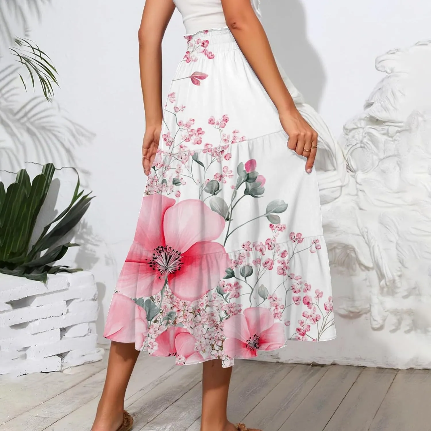 Spring Skirt for Women High Waist Flowy Maxi Skirt A-Line Long Skirt for Summer