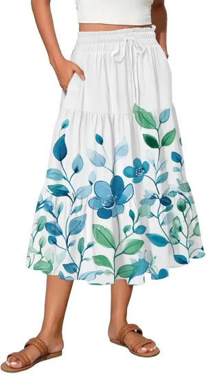Spring Skirt for Women High Waist Flowy Maxi Skirt A-Line Long Skirt for Summer