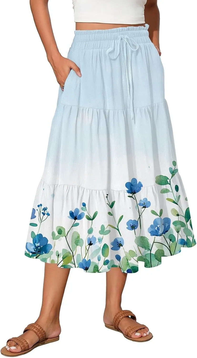 Spring Skirt for Women High Waist Flowy Maxi Skirt A-Line Long Skirt for Summer