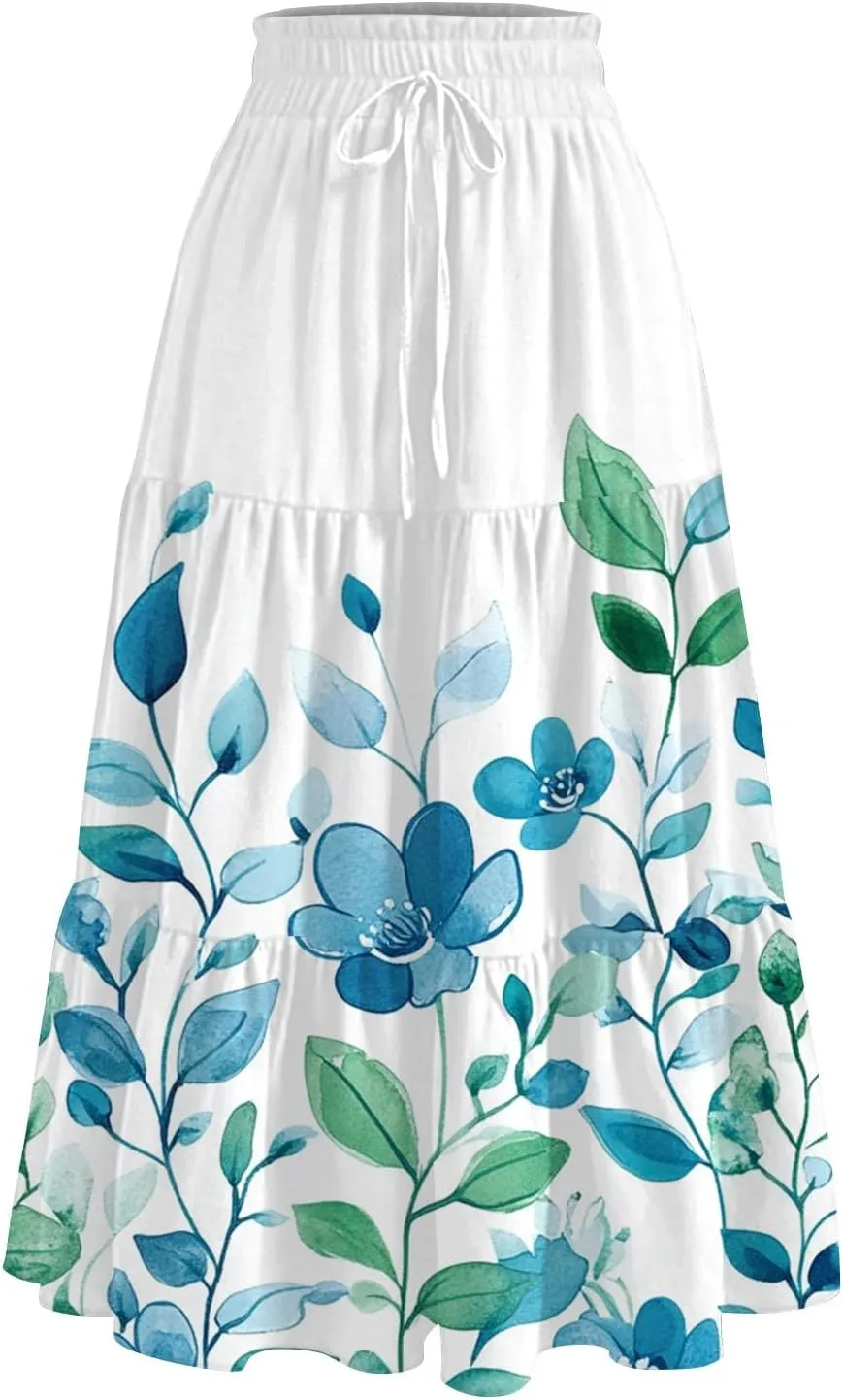 Spring Skirt for Women High Waist Flowy Maxi Skirt A-Line Long Skirt for Summer