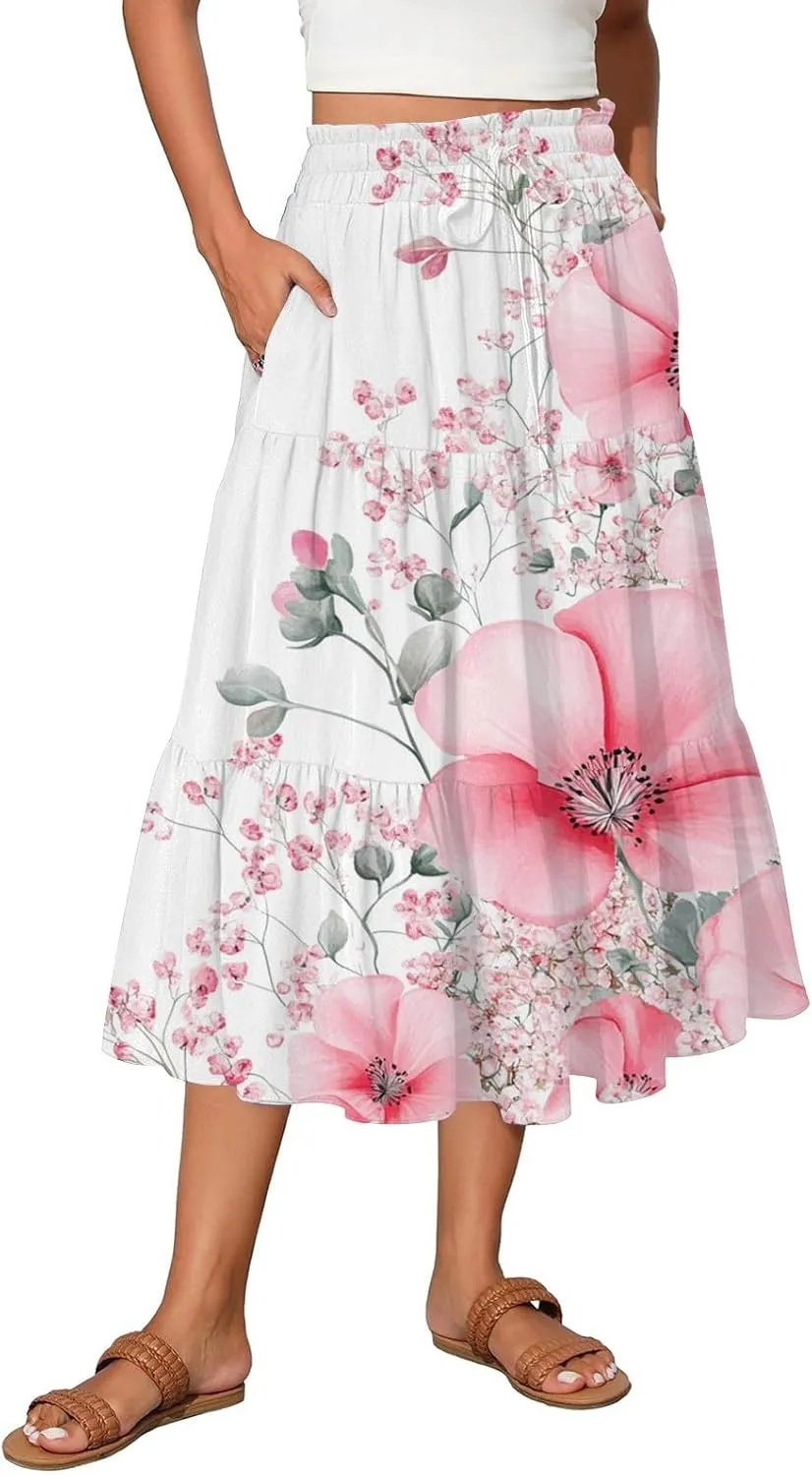 Spring Skirt for Women High Waist Flowy Maxi Skirt A-Line Long Skirt for Summer