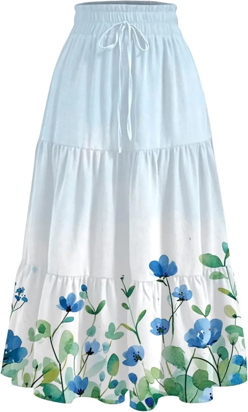 Spring Skirt for Women High Waist Flowy Maxi Skirt A-Line Long Skirt for Summer