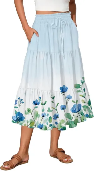 Spring Skirt for Women High Waist Flowy Maxi Skirt A-Line Long Skirt for Summer