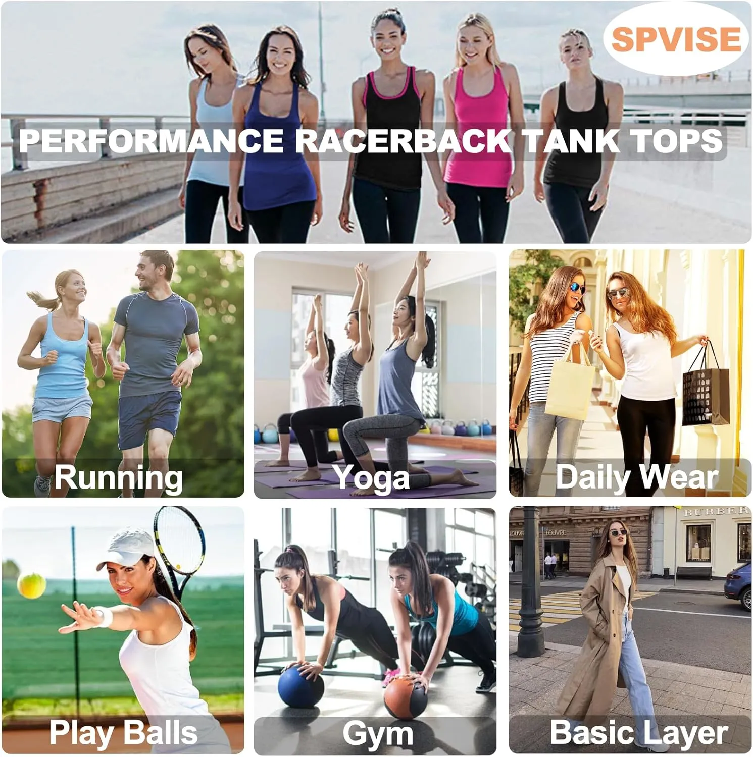 SPVISE Women's Compression Tank Top Athletic Racerback Sports Tank Tops Compression Sleeveless Dry Fit Wotkout Running Shirts