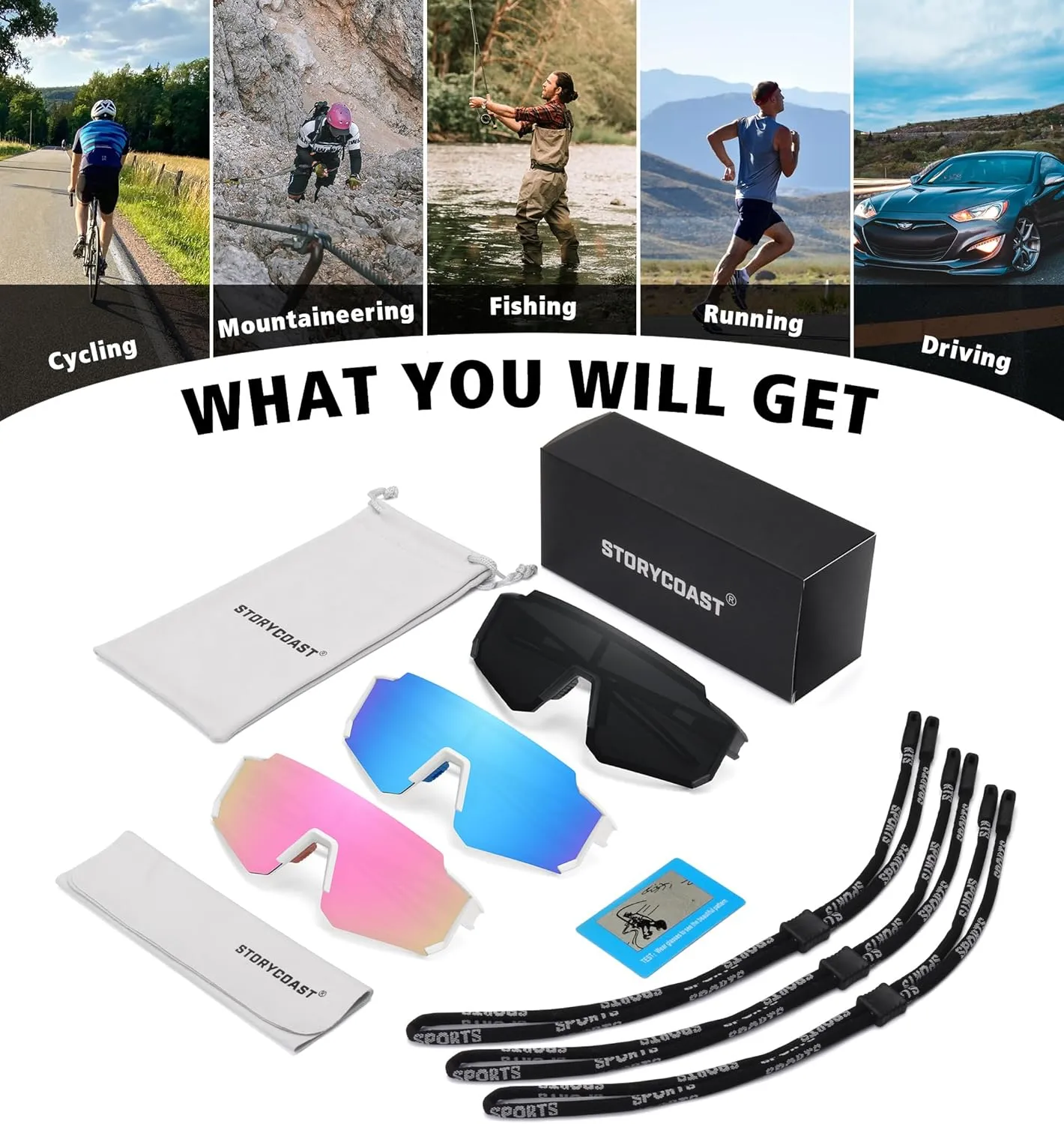 STORYCOAST Polarized Sports Sunglasses for Men Women,Driving Fishing Cycling Mountain Bike Sunglasses UV400 Protection