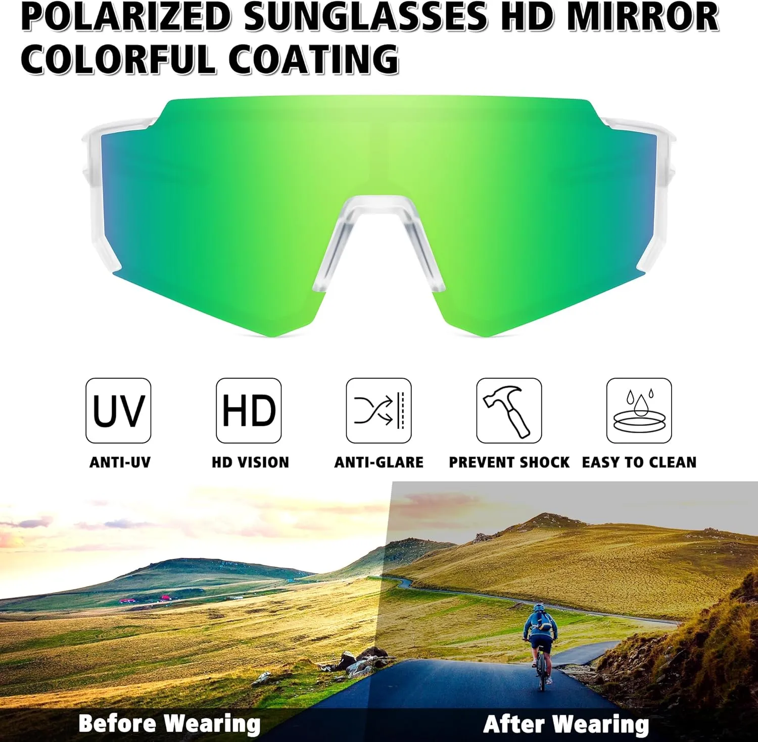 STORYCOAST Polarized Sports Sunglasses for Men Women,Driving Fishing Cycling Mountain Bike Sunglasses UV400 Protection
