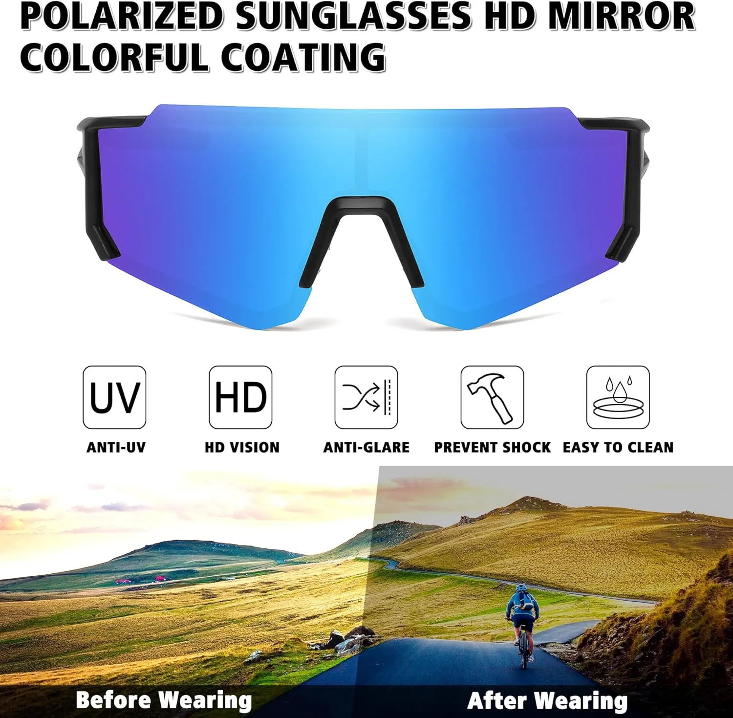 STORYCOAST Polarized Sports Sunglasses for Men Women,Driving Fishing Cycling Mountain Bike Sunglasses UV400 Protection