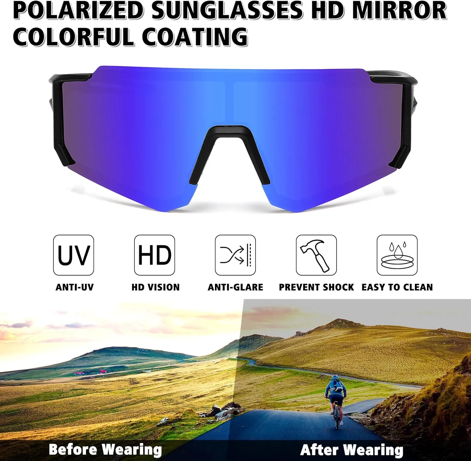 STORYCOAST Polarized Sports Sunglasses for Men Women,Driving Fishing Cycling Mountain Bike Sunglasses UV400 Protection