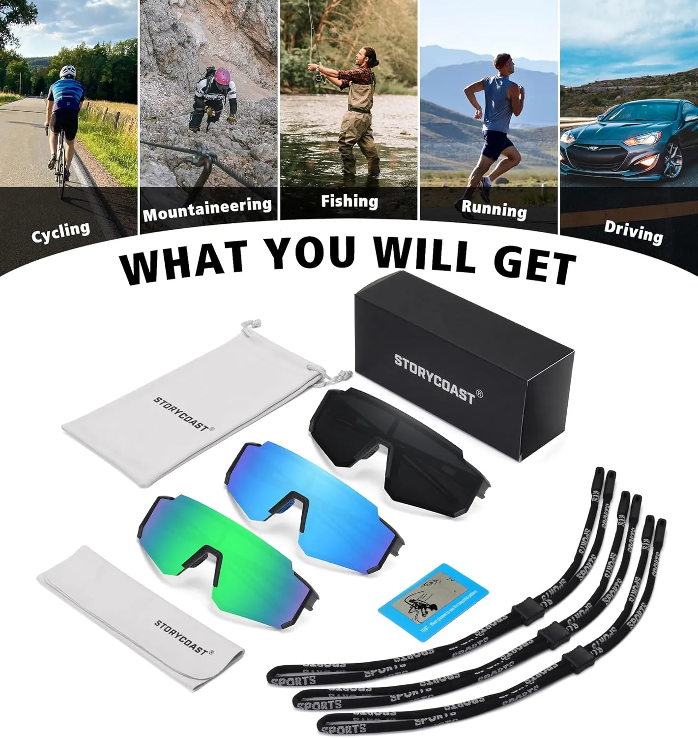 STORYCOAST Polarized Sports Sunglasses for Men Women,Driving Fishing Cycling Mountain Bike Sunglasses UV400 Protection