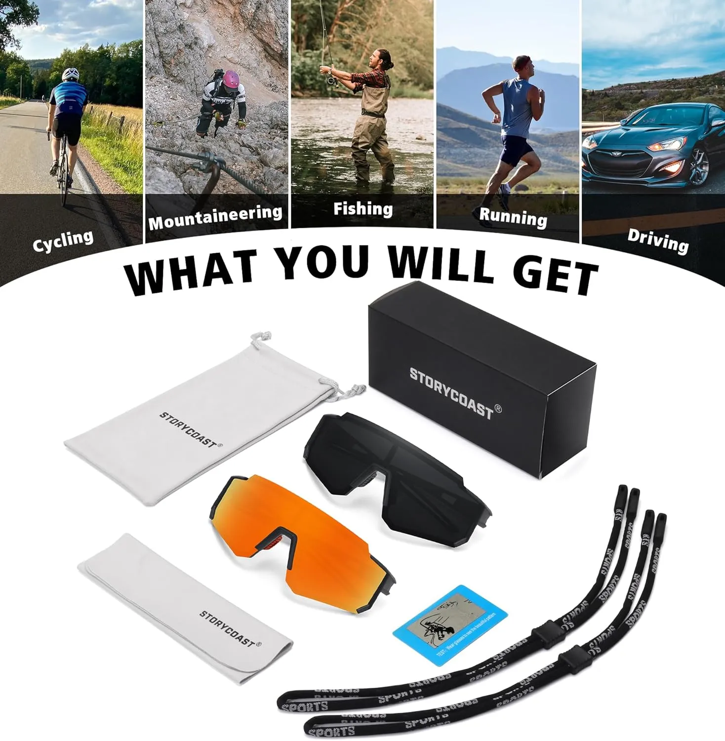 STORYCOAST Polarized Sports Sunglasses for Men Women,Driving Fishing Cycling Mountain Bike Sunglasses UV400 Protection