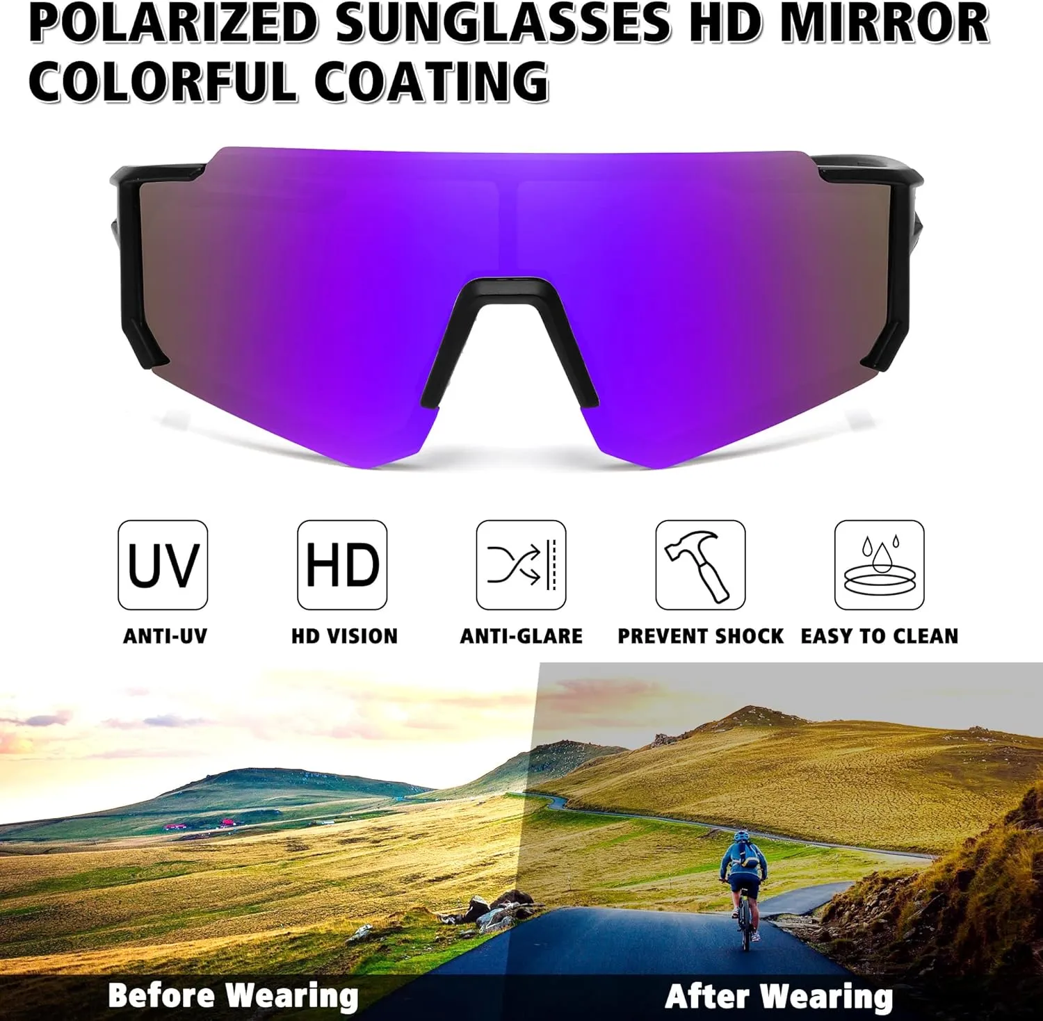 STORYCOAST Polarized Sports Sunglasses for Men Women,Driving Fishing Cycling Mountain Bike Sunglasses UV400 Protection