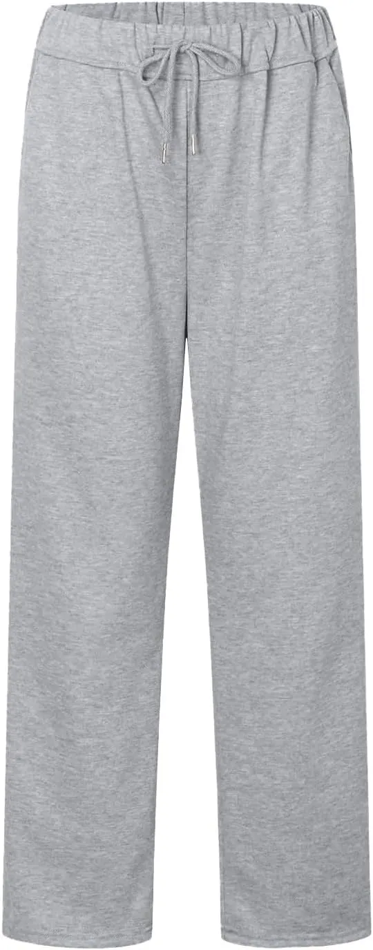 Straight Leg Sweatpants for Women Fleece Wide Leg Drawstring Trousers High Waisted Athletic Joggers with Pockets