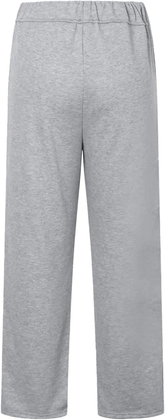 Straight Leg Sweatpants for Women Fleece Wide Leg Drawstring Trousers High Waisted Athletic Joggers with Pockets