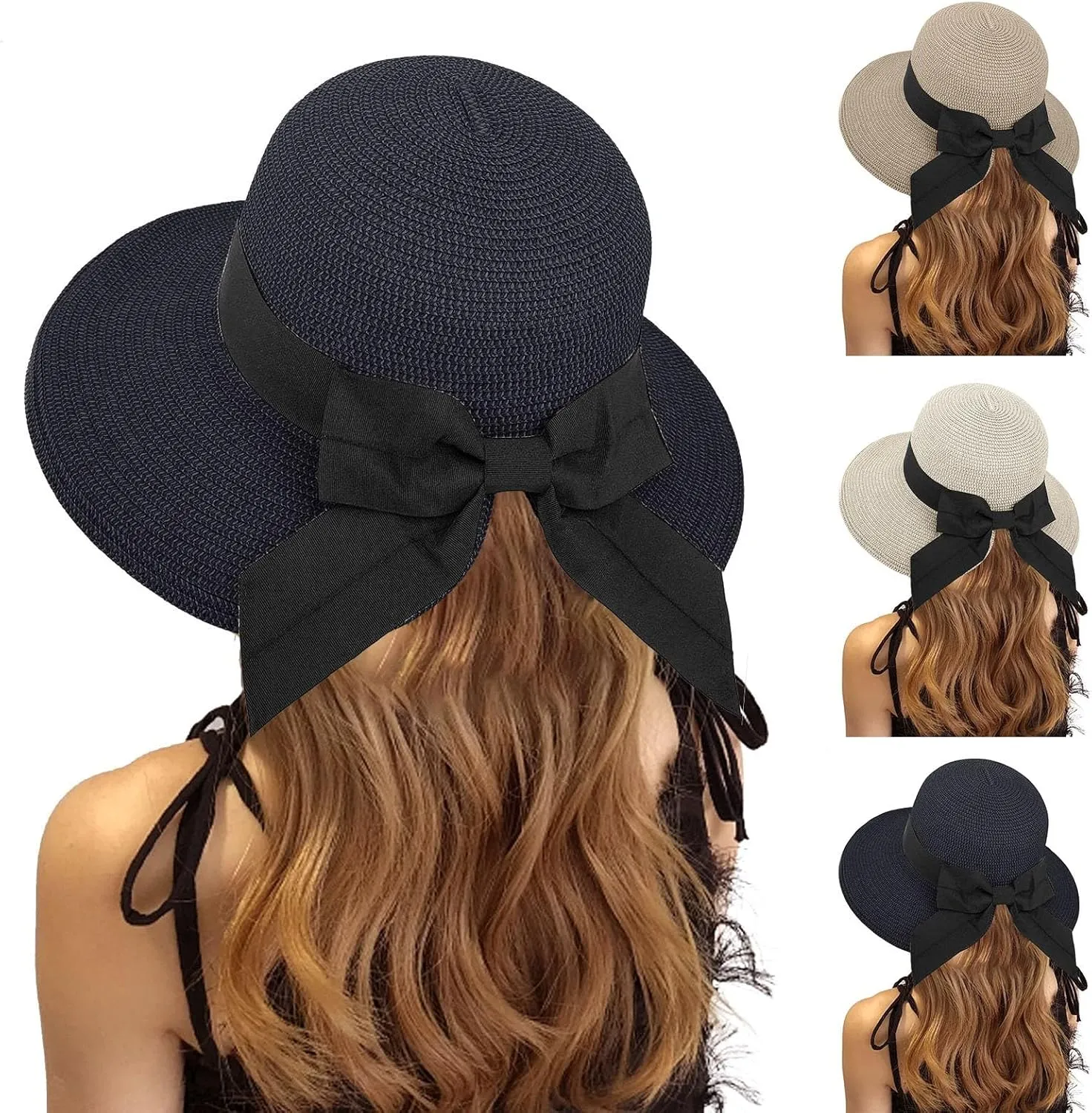Straw Sun Hat Foldable Packable Wide Brim Summer Beach Hat Crochet Bucket Hat for Women
