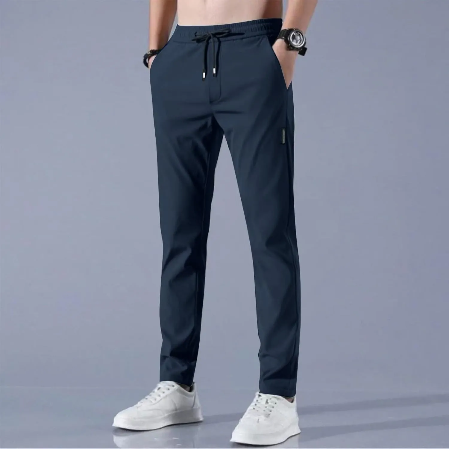 Stretch Active Pants for Men Elastic Waist Work Pants Stretch Flex Lightweight Hiking Glide Pants Athletic Joggers