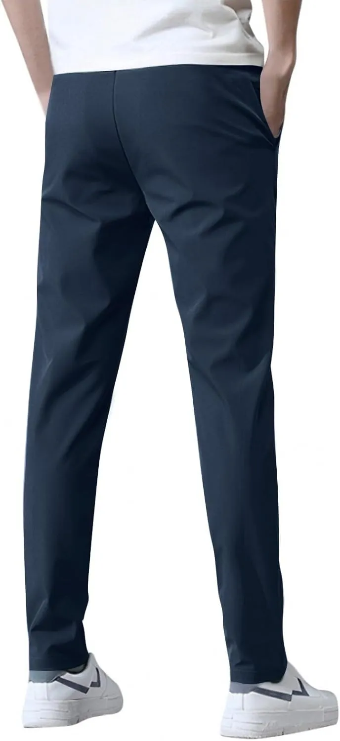 Stretch Active Pants for Men Elastic Waist Work Pants Stretch Flex Lightweight Hiking Glide Pants Athletic Joggers