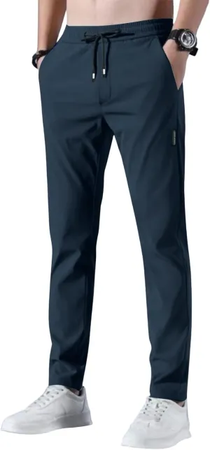 Stretch Active Pants for Men Elastic Waist Work Pants Stretch Flex Lightweight Hiking Glide Pants Athletic Joggers