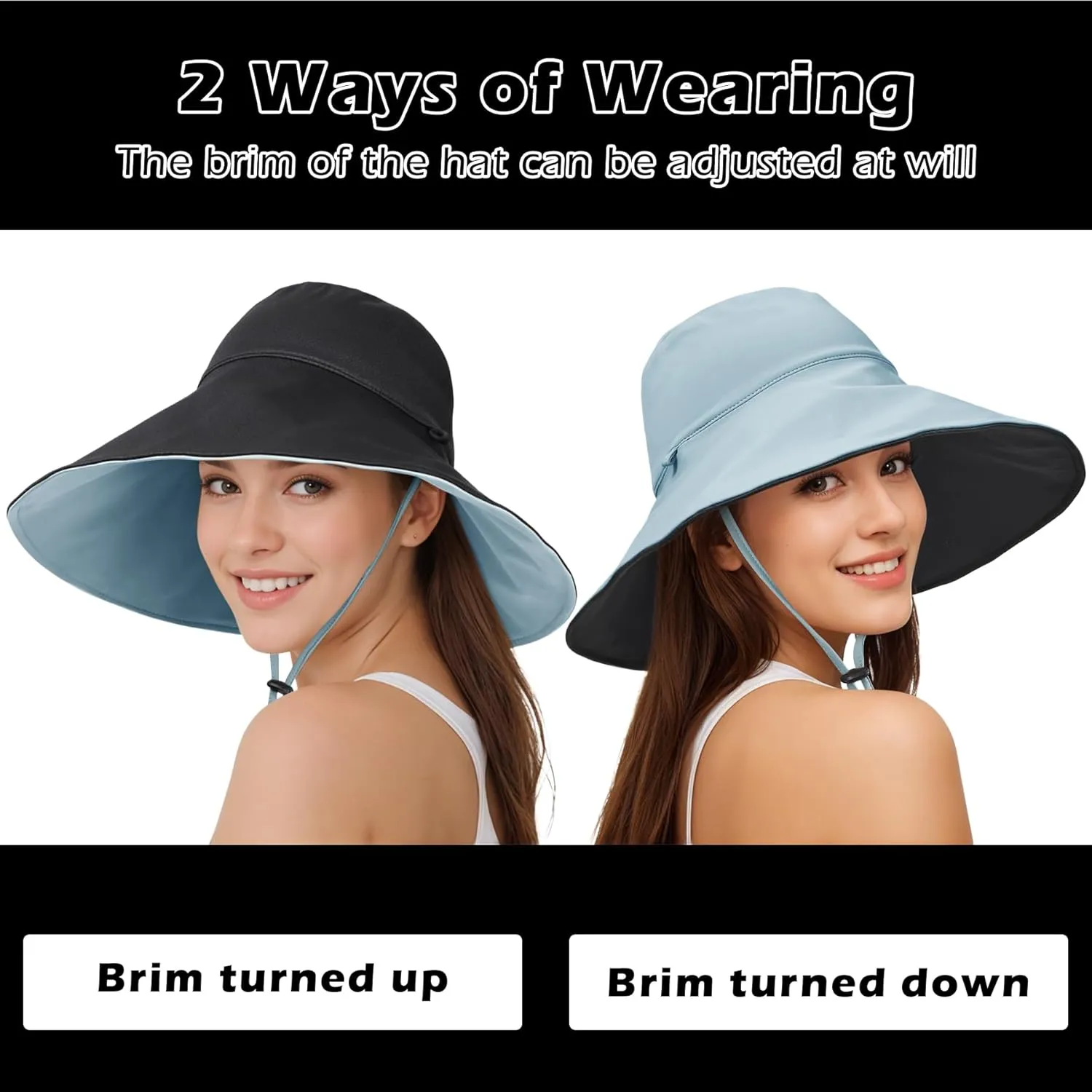 Sukeen Wide Brim Sun Hats for Women Men, Double Sided Wearing Fishing Hats UPF50  Cooling Bucket Hat for Beach Hiking Outdoor
