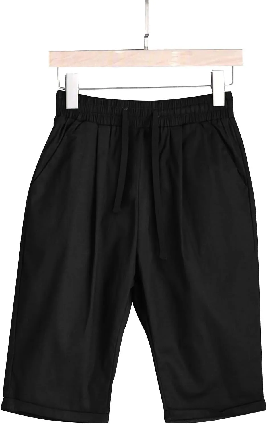Summer Linen Shorts for Women 2025 High Waisted Casual Knee Length Bermuda Shorts Plus Size Beach Pants with Pockets