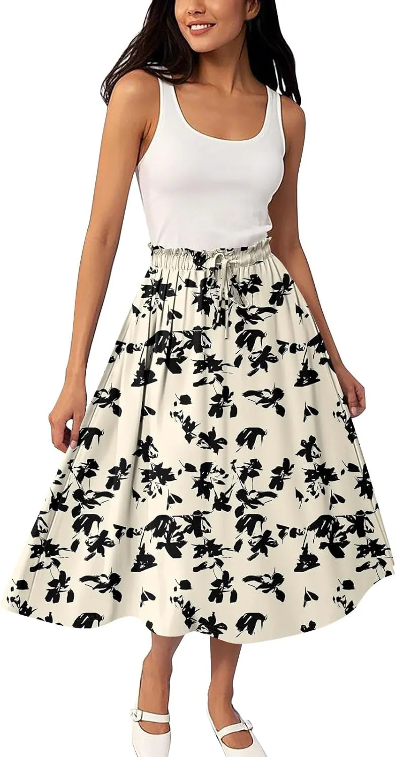 Summer Maxi Skirt for Women High Waist Flowy A-Line Long Skirt Boho Style