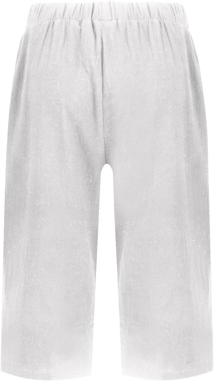 Summer Shorts for Women Elastic High Waisted Linen Pedal Pushers with Pockets Business Casual Cropped Work Pants