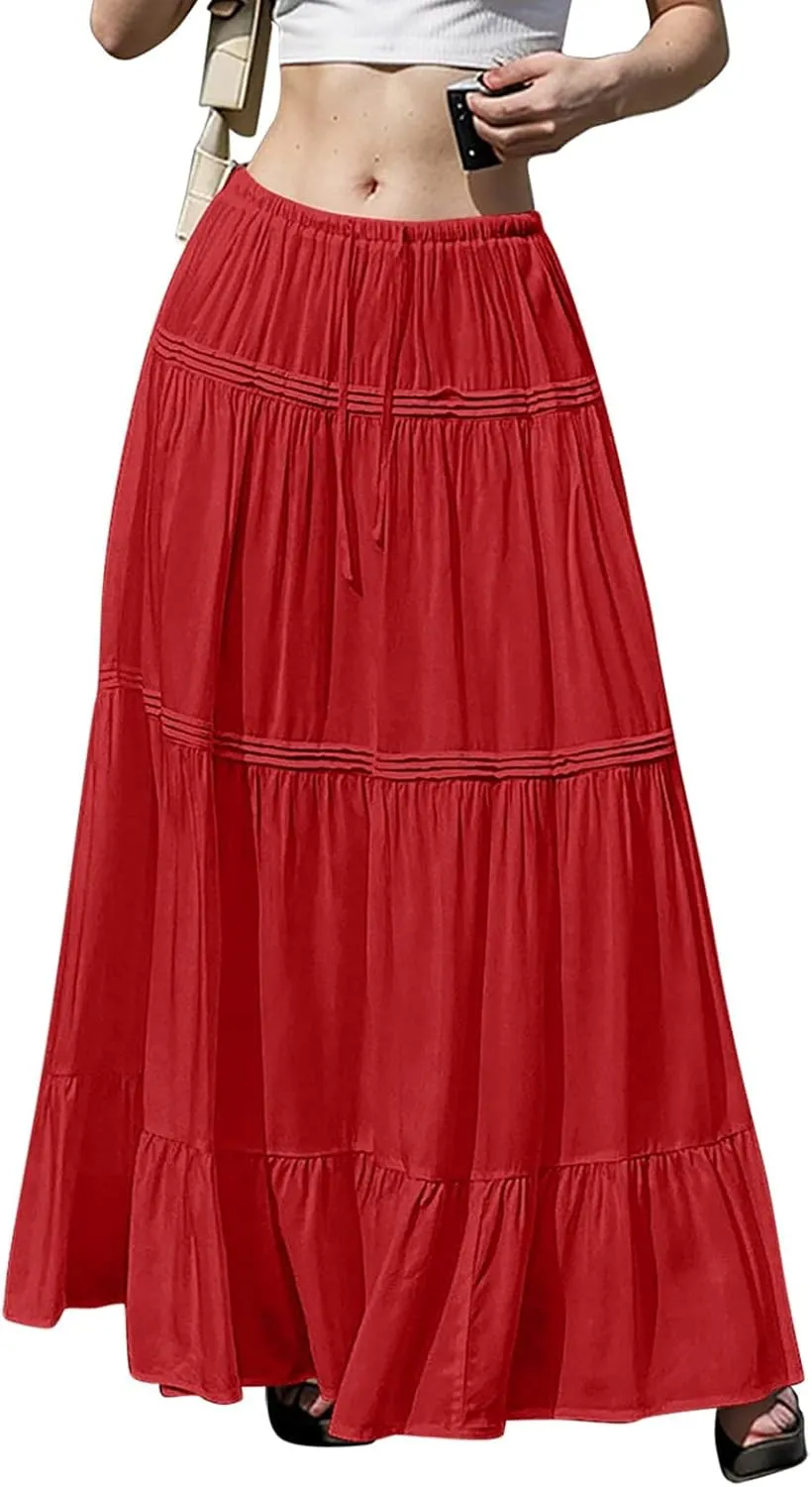 Summer Skirt for Women 2025 High Waist A-Line Flowy Maxi Skirt Trendy Style