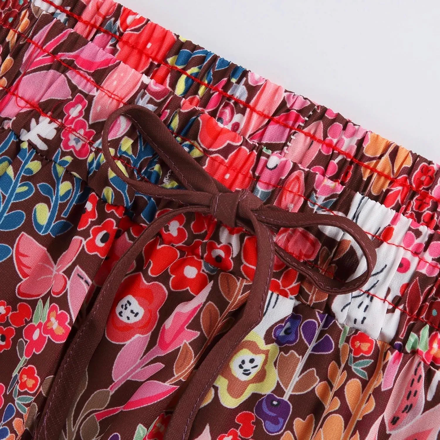 Summer Skirt for Women 2025 Maxi Skirt Drawstring Elastic Smocked Tiered A Line Vacation Long Beach Skirts with Pockets