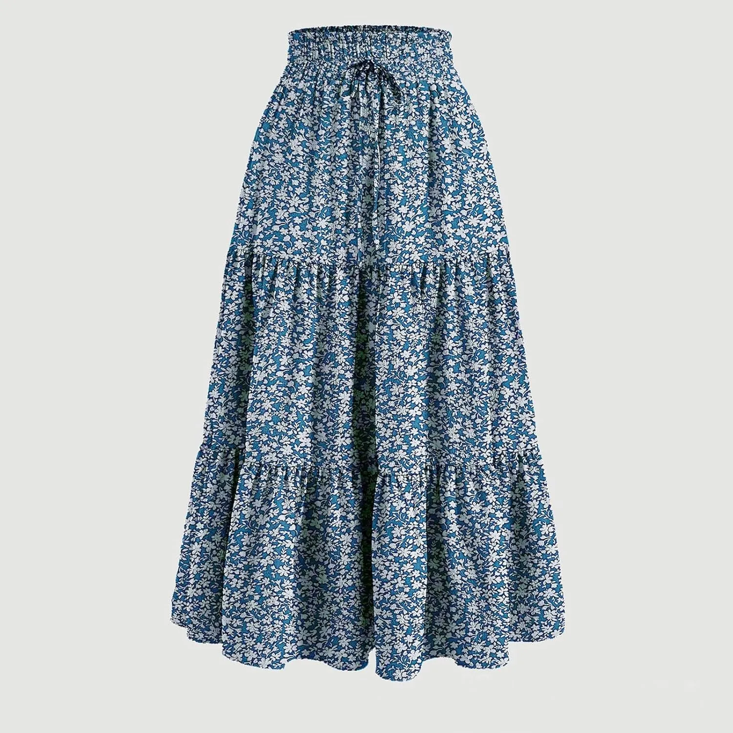 Summer Skirts for Women 2025 Elastic High Waisted Maxi Skirt A Line Floral Skirts Tiered Tie Front Ruffle Hem Skorts