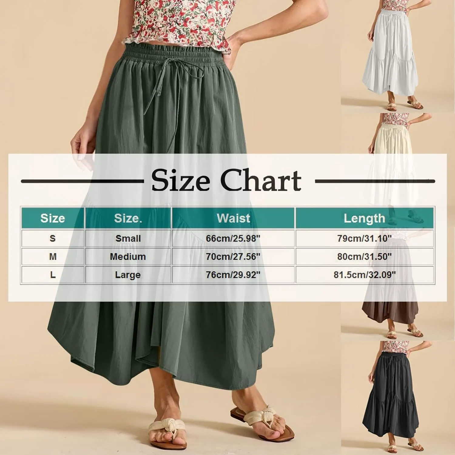 Summer Skirts for Women Asymmetrical Hem Pleated A-Line Dress Elastic Waist Drawstring Flowy Vacation Beach Maxi Skirt