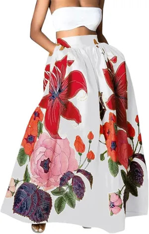 Summer Skirts for Women Flowy High Waisted Skirt Boho Vacation A-Line Swing Long Floral Maxi Floral Skirts