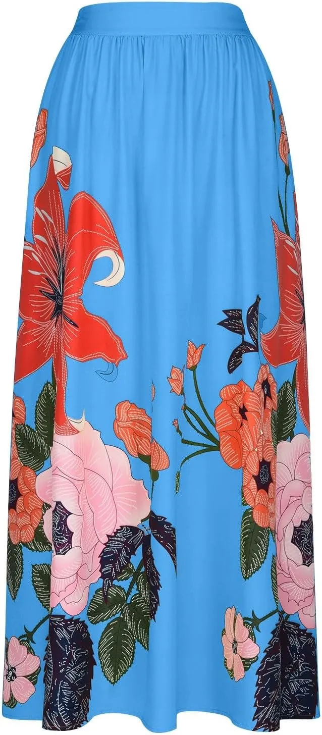 Summer Skirts for Women Flowy High Waisted Skirt Boho Vacation A-Line Swing Long Floral Maxi Floral Skirts