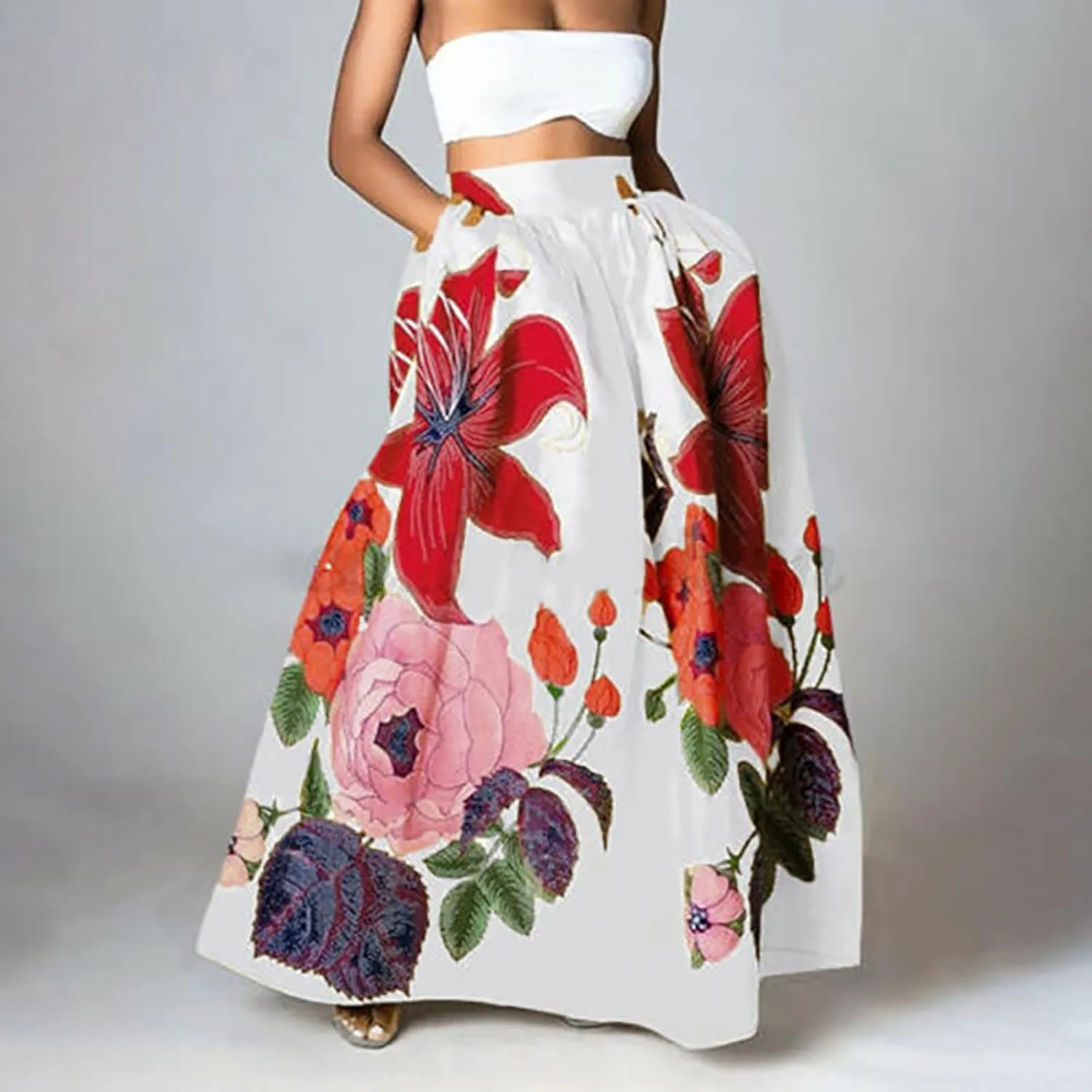 Summer Skirts for Women Flowy High Waisted Skirt Boho Vacation A-Line Swing Long Floral Maxi Floral Skirts