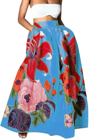 Summer Skirts for Women Flowy High Waisted Skirt Boho Vacation A-Line Swing Long Floral Maxi Floral Skirts