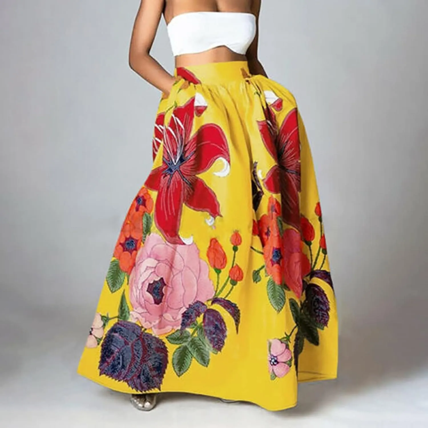 Summer Skirts for Women Flowy High Waisted Skirt Boho Vacation A-Line Swing Long Floral Maxi Floral Skirts