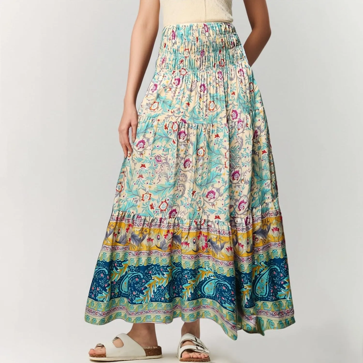 Summer Skirts for Women Maxi Skirt Plus Size Drawstring Elastic Pleated Layered Tiered A Line Skirt Cute Skirts Long