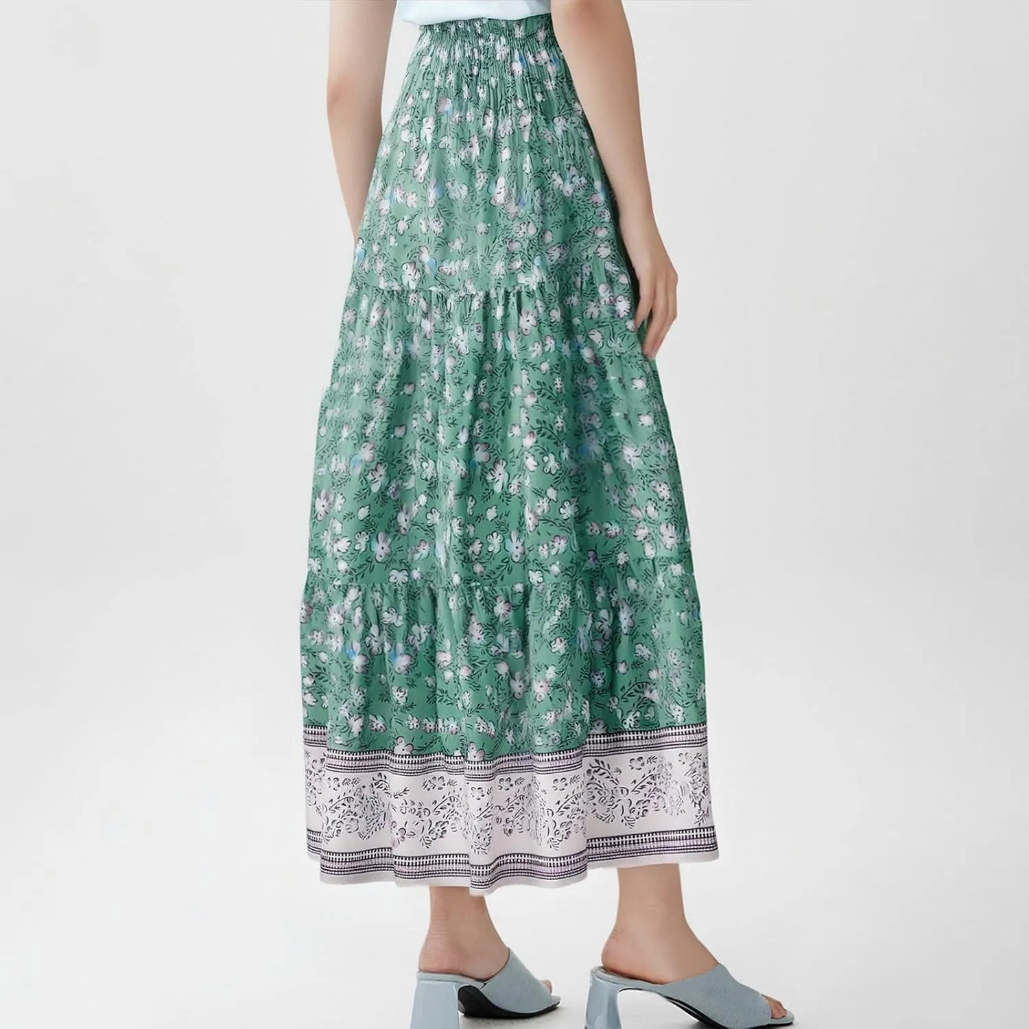 Summer Skirts for Women Maxi Skirt Plus Size Drawstring Elastic Pleated Layered Tiered A Line Skirt Cute Skirts Long