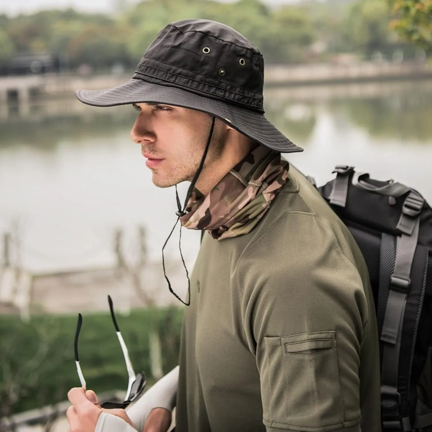Sun Hat for Men/Women, Windproof Wide Brim Bucket Hat Summer Foldable Boonie Hat for Fishing Hiking Garden Beach