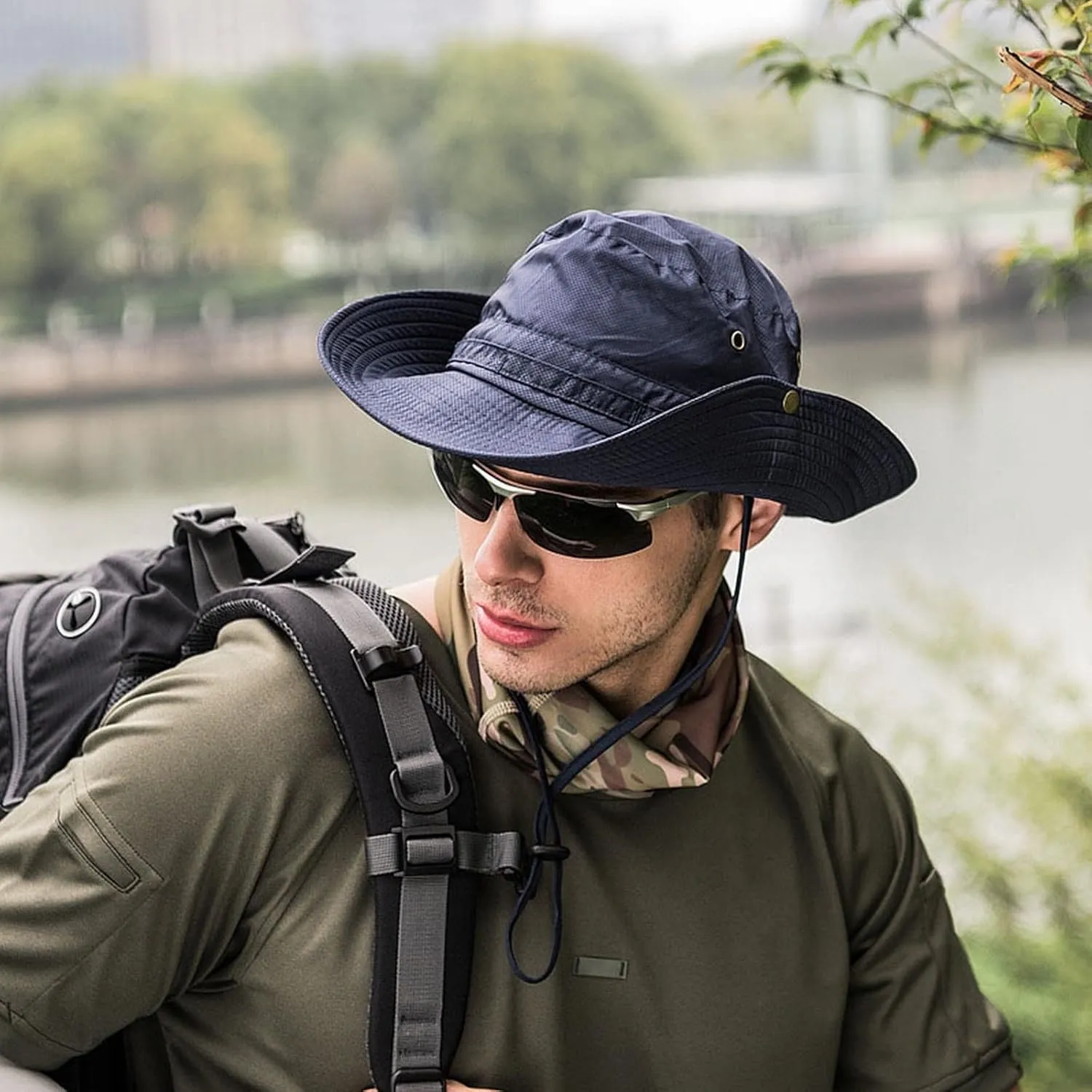 Sun Hat for Men/Women, Windproof Wide Brim Bucket Hat Summer Foldable Boonie Hat for Fishing Hiking Garden Beach