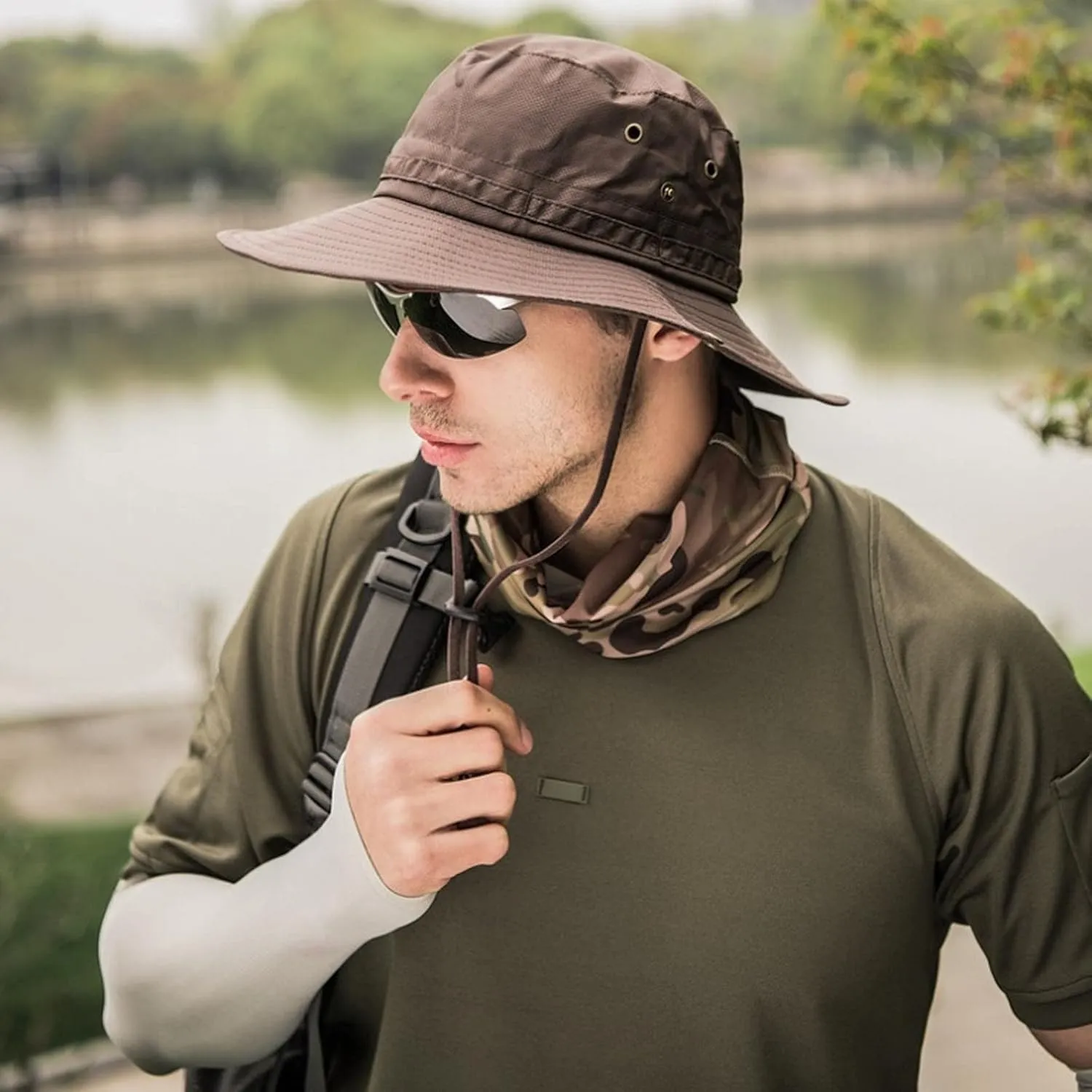 Sun Hat for Men/Women, Windproof Wide Brim Bucket Hat Summer Foldable Boonie Hat for Fishing Hiking Garden Beach