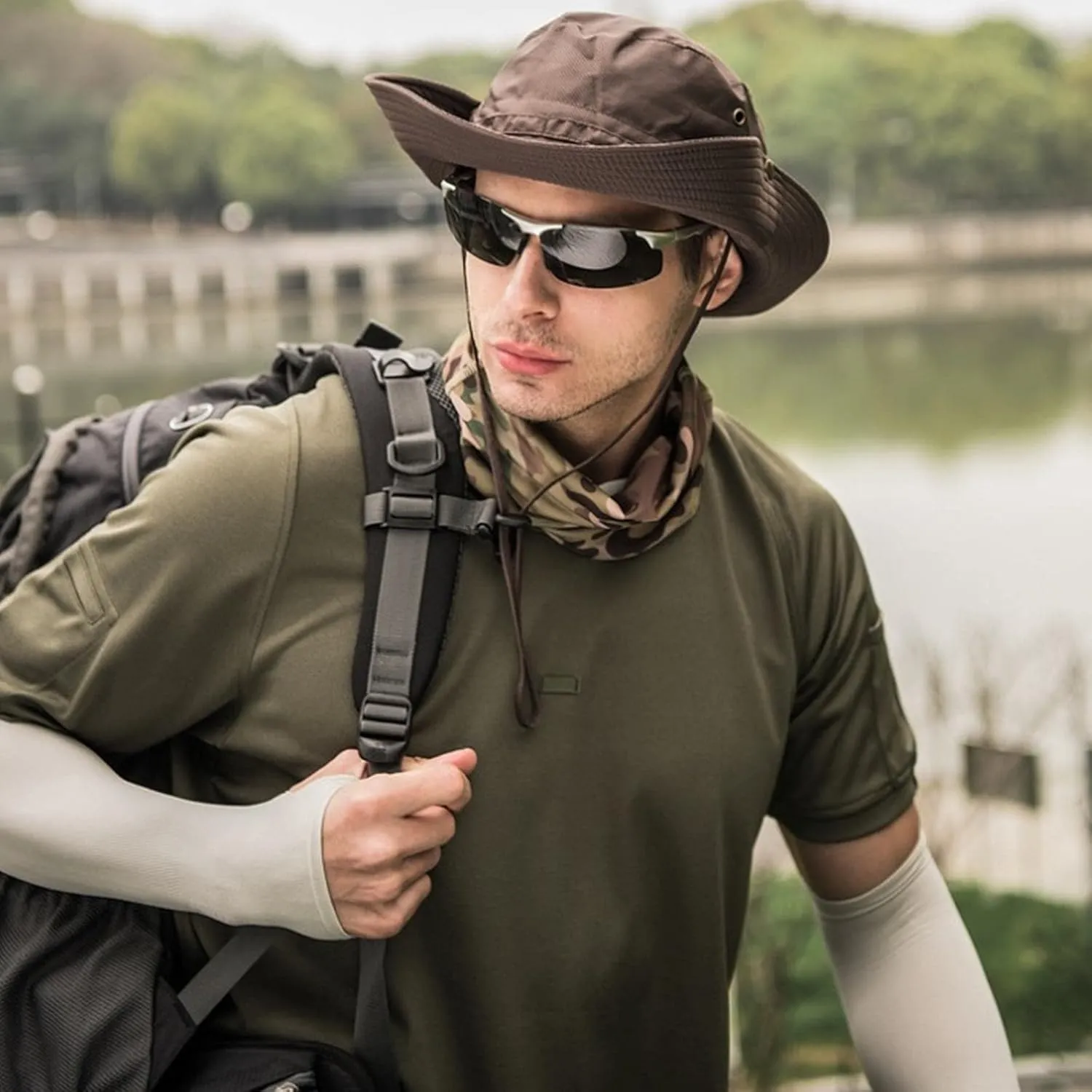 Sun Hat for Men/Women, Windproof Wide Brim Bucket Hat Summer Foldable Boonie Hat for Fishing Hiking Garden Beach