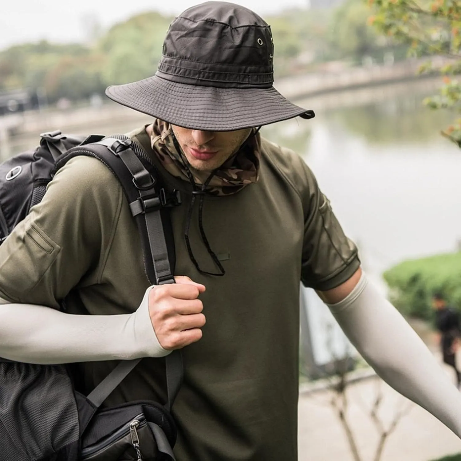 Sun Hat for Men/Women, Windproof Wide Brim Bucket Hat Summer Foldable Boonie Hat for Fishing Hiking Garden Beach