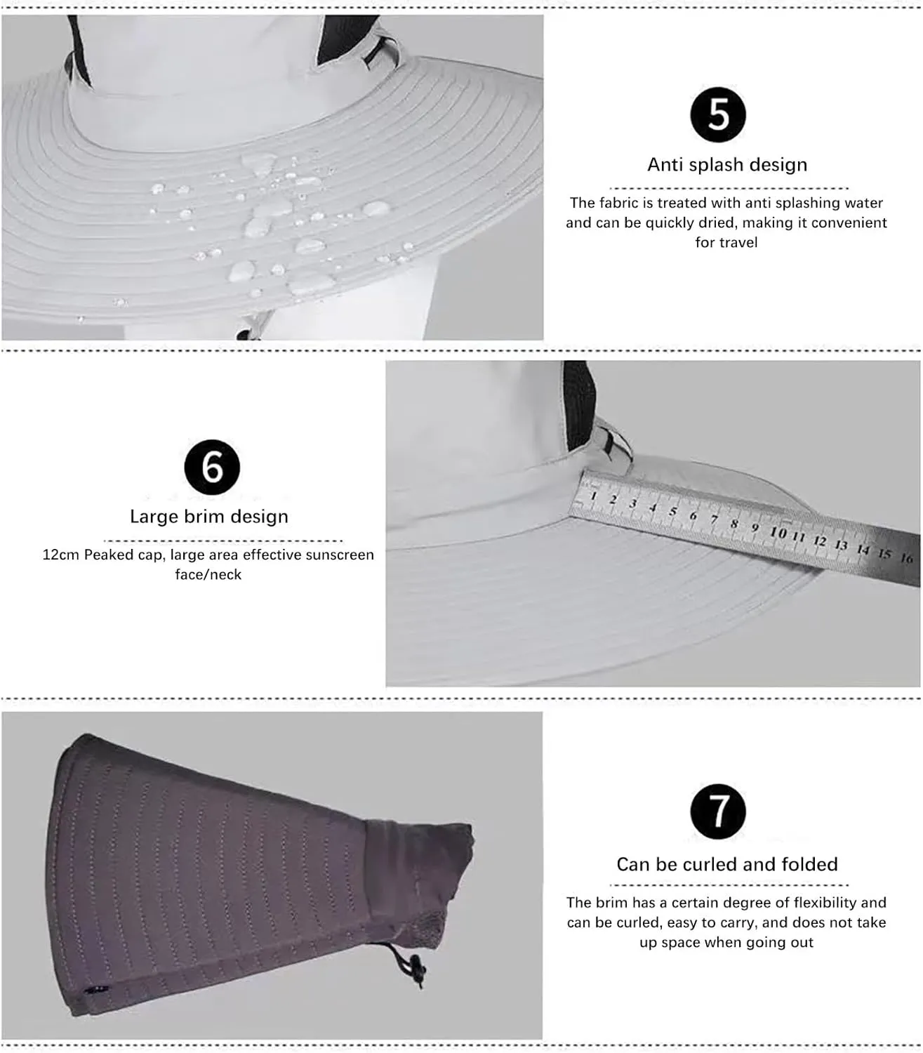 Sun Hats for Women Gardening Hat Wide Brim Beach Removable Breathable Cotton Summer Hat with Fold-Up Brim